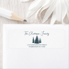 水彩青松メリークリスマス ラベル