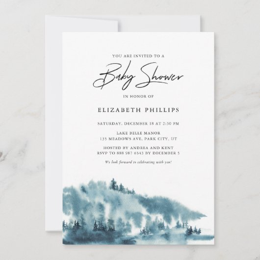 水彩青森の冬の赤ちゃんシャワー 招待状 (正面)