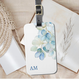 水彩青植物紫陽花モノグラム ラゲッジタグ