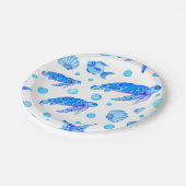 水彩青模様航海の亀の魚パーティー ペーパープレート (アングル)