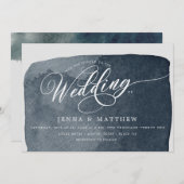 水彩青水洗モダン結婚液 招待状 (正面/裏面)