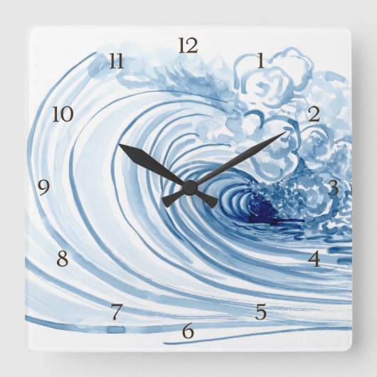 水彩青波デココンテンポラリーーモダンル スクエア壁時計 (正面)