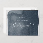 水彩青洗花嫁付き招待状 ポストカード (正面/裏面)