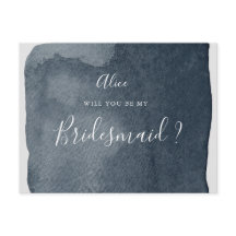 水彩青洗花嫁付き招待状