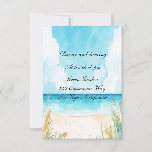 水彩青海ビーチ結婚式披露宴カード 招待状 (正面)