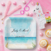 水彩青海ビーチ結婚式 ペーパープレート (パーティー)