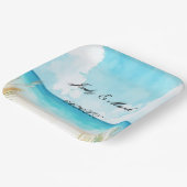 水彩青海ビーチ結婚式 ペーパープレート (傾斜あり)