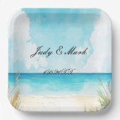 水彩青海ビーチ結婚式 ペーパープレート (正面)