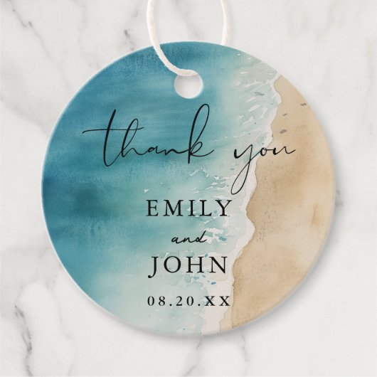 水彩青海砂ビーチ結婚式 フェイバータグ (正面)