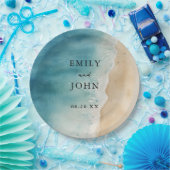 水彩青海砂ビーチ結婚式 ペーパープレート (パーティー)