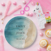 水彩青海砂ビーチ結婚式 ペーパープレート (パーティー)