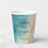 水彩青海砂ビーチ結婚式 紙コップ (裏面)
