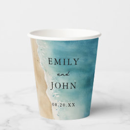 水彩青海砂ビーチ結婚式 紙コップ