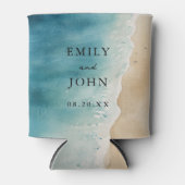 水彩青海砂ビーチ結婚式 缶クーラー (正面)