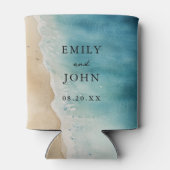 水彩青海砂ビーチ結婚式 缶クーラー (裏面)