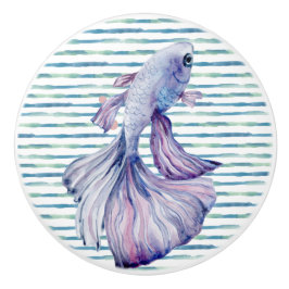 水彩青熱帯魚ビーチ休暇 セラミックノブ