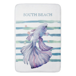 水彩青熱帯魚ビーチ休暇 バスマット