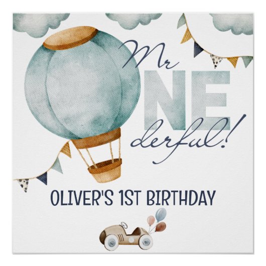 水彩青熱気球Mr.OneDerful Boy ポスター (正面)