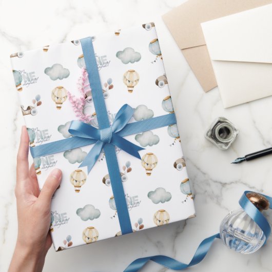 水彩青熱気球Mr.OneDerful Boy ラッピングペーパー (ギフト)