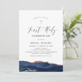 水彩青瑪瑙スクリプト最初の聖餐式 招待状 (スタンド正面)