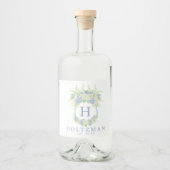 水彩青白あじさい紋 リキュールボトルラベル (正面)