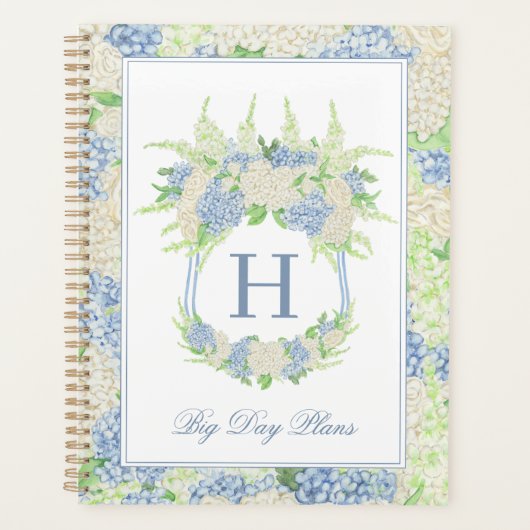 水彩青白あじさい結婚の プランナー手帳 (正面)
