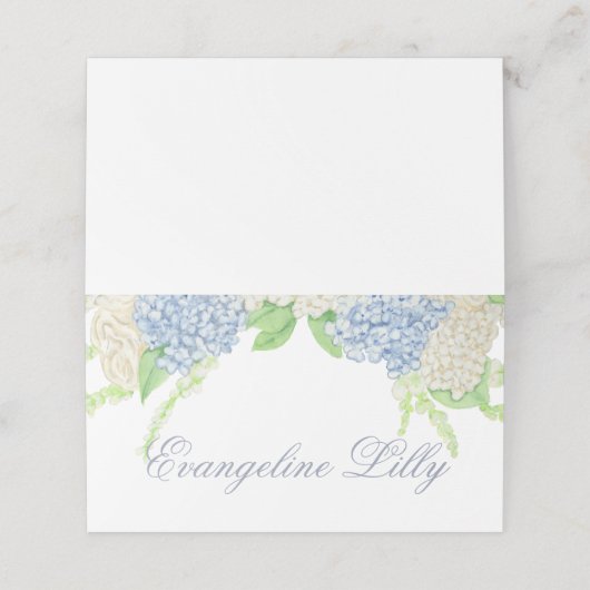 水彩青白あじさい結婚の プレイスカード (外部開封)