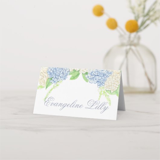 水彩青白あじさい結婚の プレイスカード (正面)