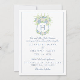 水彩青白あじさい結婚の 招待状