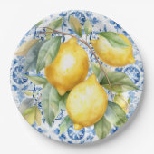 水彩青白イタリアン瓦とレモン ペーパープレート (正面)