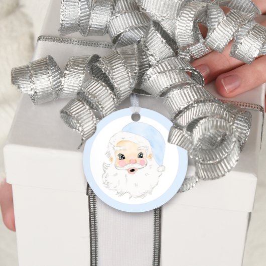 水彩青白サンタヴィンテージサンタ フェイバータグ