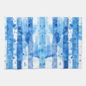 水彩青白ストライプのビーチ キッチンタオル (横)