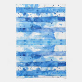 水彩青白ストライプのビーチ キッチンタオル (縦)