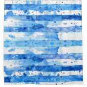 水彩青白ストライプのビーチ シャワーカーテン (正面)