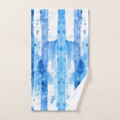 水彩青白ストライプのビーチ バスタオルセット (ハンドタオル)