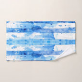 水彩青白ストライプのビーチ バスタオルセット (ハンドタオル)