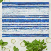 水彩青白ストライプのモダン キッチンタオル (折り畳み)