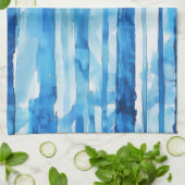 水彩青白ストライプの キッチンタオル (折り畳み)