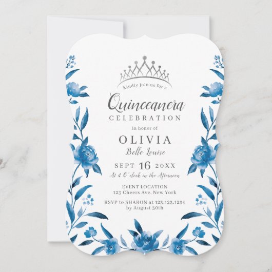 水彩青白フローラキンセアニェラ 招待状 (正面)