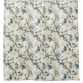 水彩青白フローラルパターン シャワーカーテン (正面)