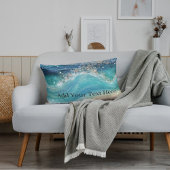 水彩青白海波カスタム写真名 アクセントクッション