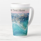 水彩青白海波カスタム写真名 カフェラテマグ (右アングル)