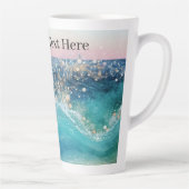 水彩青白海波カスタム写真名 カフェラテマグ (右)