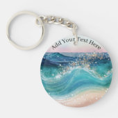 水彩青白海波カスタム写真名 キーホルダー (正面)