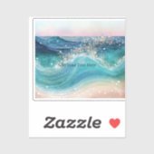 水彩青白海波カスタム写真名 シール (シート)