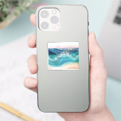 水彩青白海波カスタム写真名 シール (スマートフォン)