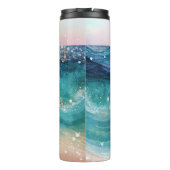 水彩青白海波カスタム写真名 タンブラー (裏面)