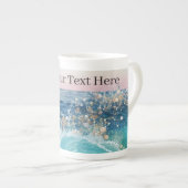 水彩青白海波カスタム写真名 ボーンチャイナマグカップ (正面右)