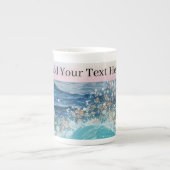 水彩青白海波カスタム写真名 ボーンチャイナマグカップ (正面)