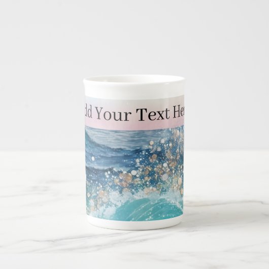 水彩青白海波カスタム写真名 ボーンチャイナマグカップ (正面)